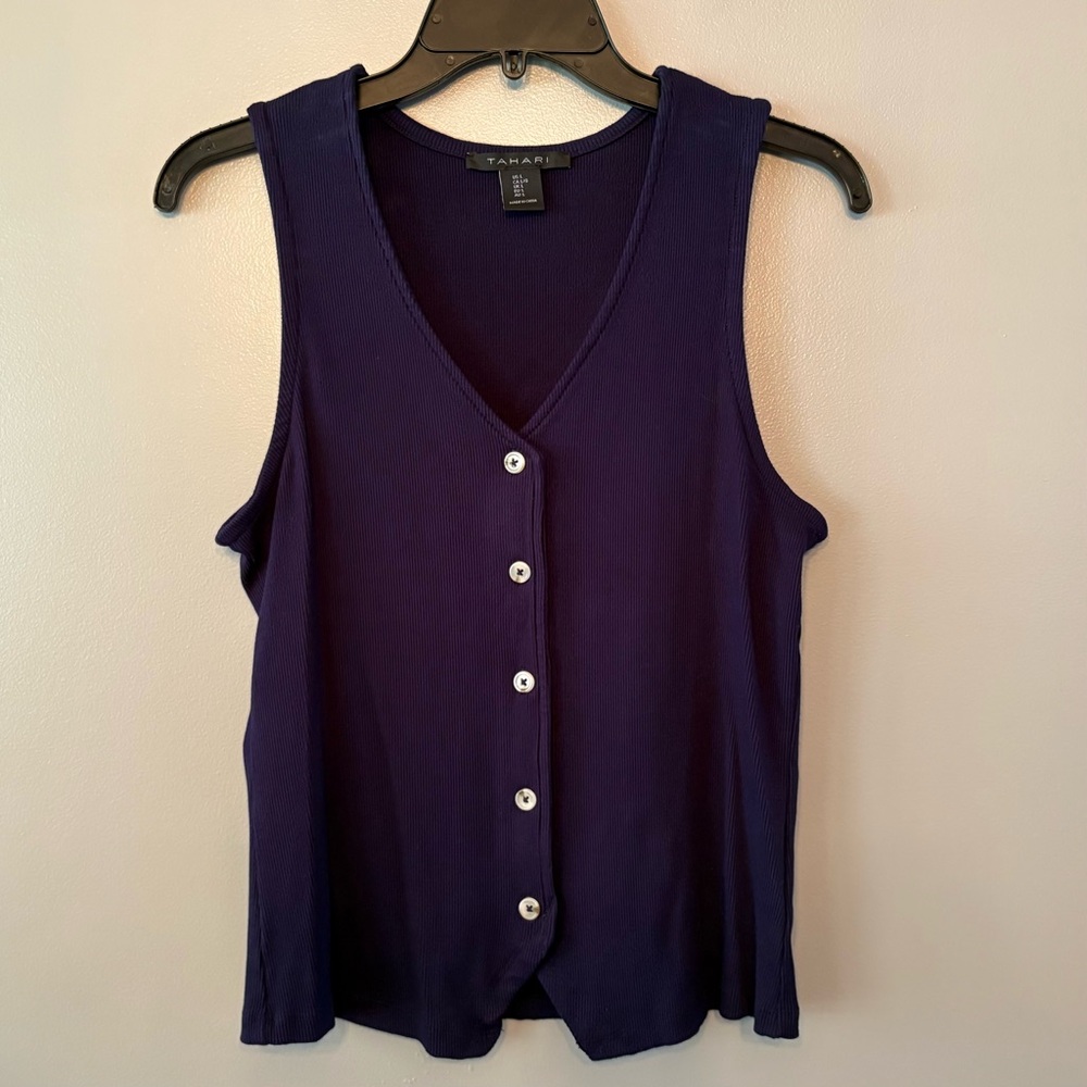 Women's Navy Buttoned Tank Top